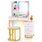 Costway Vanity Table Set with RGB LED Lights Crystal Crush Diamond Mirror Drawers Black/White